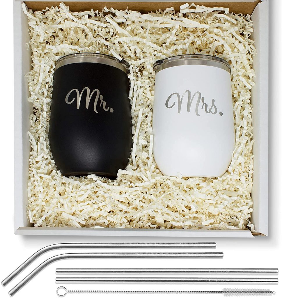 Mr. & Mrs. - Insulated Stainless Steel Stemless Wine Glass Set